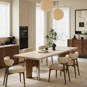 Modern Rectangular Dining Table with Sintered Stone Top and Mixed Wood Metal Base